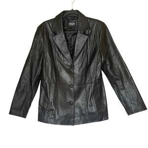 BGSD Women Black Lambskin Leather Blazer Jacket Large Quiet Luxury Minimalist